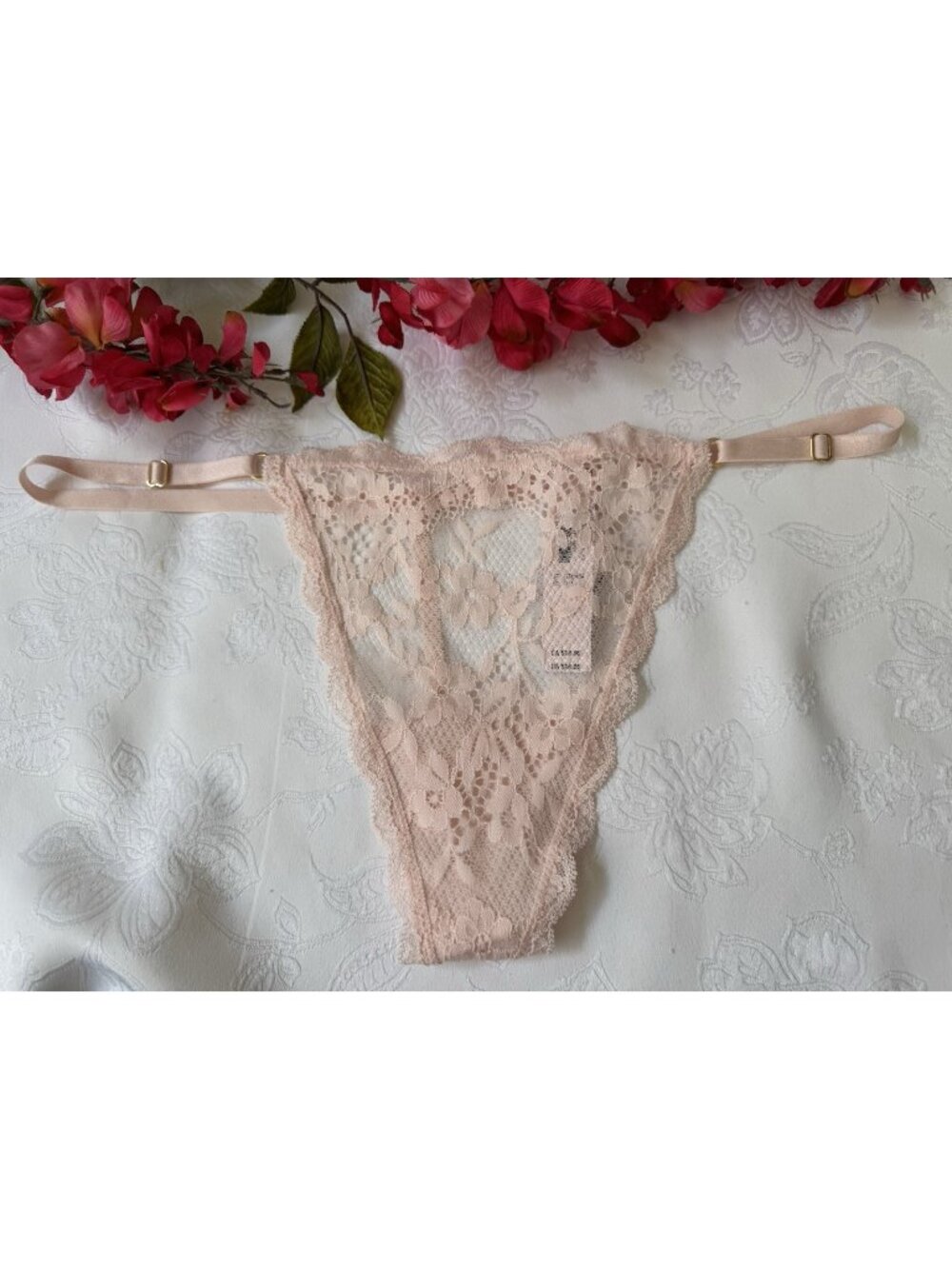 VICTORIA'S SECRET XL PINK LACE DREAM ANGELS ADJ SIDES V STRING THONG PANTIES NWT